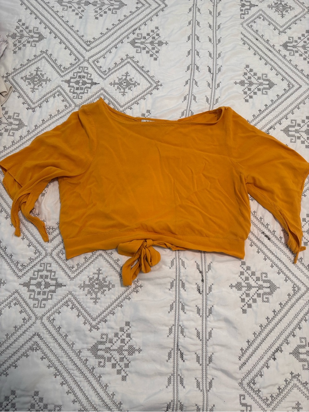 Tie-Front Cropped Top in Mustard